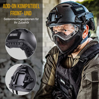 1 x RAW Customer Returns OneTigris Tactical Helmet with Steel Mask and Goggles All-In-One Integrated Fast Helmet for Airsoft Paintball Airsoft EN166 B compliant Size L Size L Black  - RRP €127.04