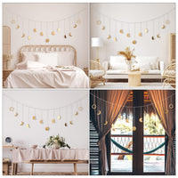 1 x RAW Customer Returns Brmeday moon phase garland, wall decoration boho, moon garland aesthetic room wall hanging decor living room, bedroom, garlands boho decoration Ramadan gold 144cm 13 moons, with LED light chain - RRP €19.99