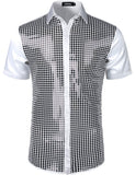 1 x RAW Customer Returns JOGAL Men s Sequin Short Sleeve Disco Shirt, Black White, M - RRP €31.99