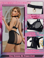 1 x Brand New popiv women s lingerie set underwear, sexy suspenders lingerie set with suspenders, 4-piece bra and G-string, fishnet lingerie set - RRP €27.6