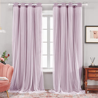 1 x RAW Customer Returns Deconovo Interior Curtains 300 Height with Eyelets, Blackout Curtains with Decorative Voile 2 Pieces, 140x300 CM Light Pink - RRP €63.49