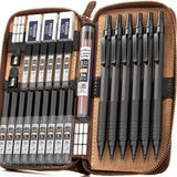 1 x RAW Customer Returns Nicpro 30 Pieces Mechanical Pencils with Leather Case, Metal Mechanical Pencil 0.5, 0.7, 0.9 mm, 2 mm Mechanical Pencil with 16 Tubes Refills Colors 6B 4B 2B HB 2H 4H for Sketching Drawing Writing-Silver - RRP €34.18