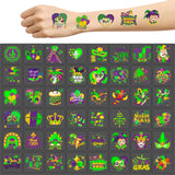 1 x Brand New Qpout 96Pcs Luminous Mardi Gras Temporary Tattoos Glow in The Dark New Orleans Party Tattoos Stickers for Kids Adults, Masquerade Celebration New Orleans Mardi Gras Carnival - RRP €15.6