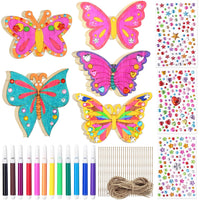 14 x Brand New CHMMY 65 Pieces Butterflies Decoration Set Crafts Children Wooden Butterfly with Watercolor Pen and Rhinestone Stickers for Birthday Decoration Party Weddings Baby Showers Wreath Decorations DIY Decoration - RRP €181.86