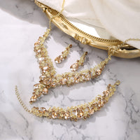 1 x RAW Customer Returns Clearine Women s Wedding Bridal Austrian Crystal Teardrop Flower Cluster Statement Necklace Earrings and Bracelet Jewelry Set for Prom Champagne Gold-Tone - RRP €33.26