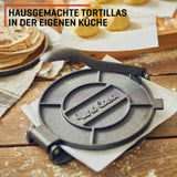 1 x RAW Customer Returns Uno Casa Tortilla Press 20 cm - Taco Press, Heavy Duty Cast Iron Tortilla Maker - Roti Maker Bonus 100 pcs. Parchment Paper - RRP €39.34