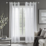 1 x RAW Customer Returns Deconovo curtains with eyelets, eyelet curtain, linen look, transparent curtain, voile, decorative curtains, 145 x 140 cm height x width , white, set of 2 - RRP €15.66