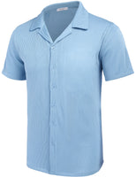 1 x RAW Customer Returns COOFANDY Men s Shirt Short Sleeve Leisure Shirt Summer Shirt Regular Fit Casual Business Shirt Beach Shirts Plain Basic Light Blue-1 3XL - RRP €30.8