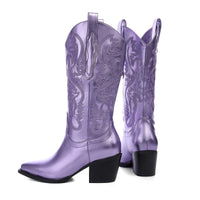 1 x RAW Customer Returns ErikenUrben Women s Metallic Cowboy Boots Embroidered Western Boots Sparkly Mid Calf Boots Pointed Toe Cowgirl Boots Pull on Purple Size 11 - RRP €55.87