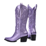 1 x RAW Customer Returns ErikenUrben Women s Metallic Cowboy Boots Embroidered Western Boots Sparkly Mid Calf Boots Pointed Toe Cowgirl Boots Pull on Purple Size 11 - RRP €55.87