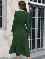 1 x RAW Customer Returns JUOIANTANG Gothic Swiss Dots Maxi Dress Women s Long Sleeve Ball Dresses Autumn Elegant Ruffle Hem Autumn Dress Casual Dress with V Neck Green L - RRP €40.33