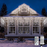 1 x RAW Customer Returns LED ice rain fairy lights outdoor, WOWDSGN 20M 880LED icicle fairy lights with timer 8 modes IP44 waterproof power operated, light curtain for Christmas roof edge gutter terrace balcony cold white - RRP €32.46