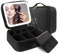 1 x RAW Customer Returns MOMIRA Travel Makeup Bag Cosmetic Bag with Lighted Mirror, Adjustable Brightness in 3 Color Scenarios, Waterproof Makeup Training Box, Gift for Women Black  - RRP €40.33