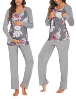 1 x RAW Customer Returns Ekouaer Women s Maternity Pajamas Set, Long Sleeve Maternity Clothes for Pregnancy Gray Flowers S - RRP €33.86