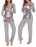 1 x RAW Customer Returns Ekouaer Women s Maternity Pajamas Set, Long Sleeve Maternity Clothes for Pregnancy Gray Flowers S - RRP €33.86