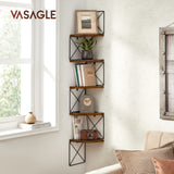 1 x RAW Customer Returns VASAGLE Corner Shelf Zigzag Design Wall Shelf 5 Tier Bookcase for Bedroom Study Living Room Bathroom Vintage Brown Black LLS851B01 - RRP €27.91