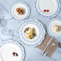 1 x Brand New fanquare 4-piece dinner plate porcelain, flat plate blue leaves pattern, tableware plate set 27 cm breakfast plate dinner plate service - RRP €29.99