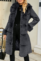 1 x RAW Customer Returns Giolshon Women s Wool Blend Fur Lined Jacket with Fur Collar Hood Long Coat with Belt Thickened 244A Black XL - RRP €95.99