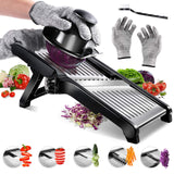 1 x RAW Customer Returns Masthome Vegetable Slicer, Mandoline Vegetable Cutter with Cut-Resistant Gloves, Adjustable Vegetable Cutter Professional for Slice Julienne of Fruit, Potatoes, Tomatoes, Onions - Give Away Cleaning Brush - RRP €26.98