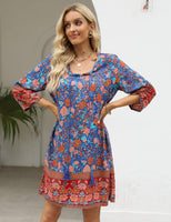 1 x RAW Customer Returns Beyove Women s Bohemian Tunic Dress Beach Dress Tunic Dresses Vintage Beach Tunic 3 4 Sleeve Crew Neck Dress Floral Pattern Short Summer Dresses Tops Floral Dress M - RRP €30.24