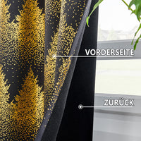 1 x Brand New FMFUNCTEX Black Gold Foil Pine Forest Opaque Curtains Eyelet Curtain Cold Protection Blackout Curtains Thermal Insulated Curtains for Living Room Bedroom 132 x 245 cm Set of 2 - RRP €41.33