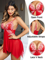 1 x RAW Customer Returns Avidlove Women Lace Lingerie Front Closure Babydoll V Neck Nightwear Sexy Chemise Nightgown Hot Red 5X-Large - RRP €20.99