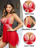 1 x RAW Customer Returns Avidlove Women Lace Lingerie Front Closure Babydoll V Neck Nightwear Sexy Chemise Nightgown Hot Red 5X-Large - RRP €20.99