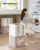 1 x RAW Customer Returns SONGMICS Large Laundry Hamper, 90 L, Set of 2, Laundry Bag with 2 Compartments, Stands, Foldable, Double Handle, for Laundry Room, Bedroom, Bathroom, Light Pink LCB209P12 - RRP €22.18