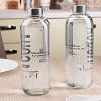 1 x RAW Customer Returns BrandPrint - Set of 4 1 Litre Glass Bottles, EOS Model, Natural Screen Printed, Steel Screw Cap, Dishwasher Safe, BPA Free, Easy to Clean, 4 Natural, Glass - RRP €44.26