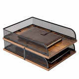 1 x RAW Customer Returns Wood Metal Letter Tray Vintage Design Desk Organizer Paper Tray Office File Organizer Black  - RRP €27.2