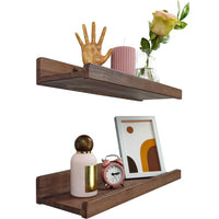 1 x RAW Customer Returns Handcrafted wall shelf 40cm, wooden wall shelf set of 2, hanging shelf wall bracket shelf board, modern floating shelf, narrow picture ledge for bathroom, living room, kitchen, bedroom walnut  - RRP €42.5