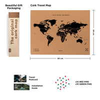 1 x RAW Customer Returns Miss Wood Map XL, Cork World Map, 60 x 90 cm, Natural Black - RRP €45.44