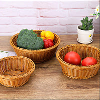 1 x RAW Customer Returns WANDIC Woven Basket, 3 Pack Polywicker Bread Storage Baskets for Food Fruit Vegetable Flat Shop Supermarket Exhibition Serving Restaurant Home Kitchen Round Brown - RRP €28.45