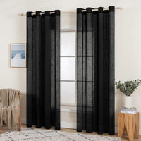 1 x Brand New MIULEE Set of 2 Voile Curtains Sheer Linen Curtain with Eyelets Transparent Linen Look Curtain Eyelet Curtain Living Room Window Curtain Translucent Decorative Curtain Bedroom 140 x 160 cm W x H Black - RRP €21.42