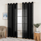 3 x Brand New MIULEE Set of 2 Imitation Linen Window Sheer Curtains Transparent Decorative Eyelet Window Voile Drapery Elegant Vintage Interior for Bedroom Living Room Office 140X215CM LxH Black - RRP €69.72