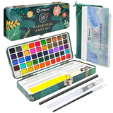 1 x RAW Customer Returns Artecho watercolor paint set 50 colors in a portable box including 4 fluorescent watercolor paints with watercolor paper, brushes and other drawing tools, ideal for artists and hobby painters - RRP €19.99