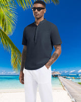 1 x RAW Customer Returns LVCBL Men s Linen Short Sleeve Shirt Beach Shirts Daily Casual Shirts Navy 2XL - RRP €23.17