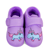 1 x Brand New Children s Plush Slippers Plush Velcro Pattern Warm Fluffy Non-slip Winter Slippers Boys Girls Purple Unicorn,28 29EU  - RRP €51.6