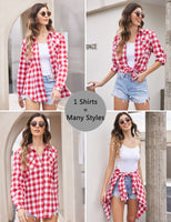 1 x RAW Customer Returns UNibelle traditional blouse women s checked blouse V-neck button placket shirt blouse 3 4 sleeve Oktoberfest shirt cotton checked jacket casual lumberjack shirt B-watermelon red XL - RRP €30.24