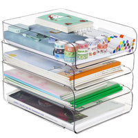 1 x RAW Customer Returns Greentainer 4-tier filing basket for A4, document tray made of PET plastic, stackable desk organizer letter tray, letter tray, A4 paper tray for home, office, school 4pcs transparent  - RRP €36.99