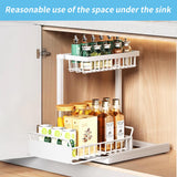 1 x RAW Customer Returns Tikxlafe Kitchen Under Sink Storage Stainless Steel 2 Tiers, Carbon Steel Under Sink Organizer with Sliding Drawer, Pull-Out Under Sink Storage Spice Rack White  - RRP €24.19