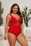 1 x RAW Customer Returns Swimsuit Large Breasts, Women s Large Size Swimsuit One-Piece Swimwear with V-Neck for Women Wrapped Mesh Swimsuit with Tummy Control and Adjustable Spaghetti Straps Burgundy, XXL - RRP €24.99