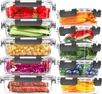 1 x RAW Customer Returns Glass Food Storage Containers Set - Pack of 10 - Skroam Glass Food Storage Box 10 Lids 10 Containers BPA-Free Airtight Kitchen Storage Containers, Microwave Freezer Friendly - RRP €35.99