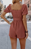 1 x RAW Customer Returns Toplop Jumpsuit Women s Summer Short Pocket Belt Beach Hawaii Office Jumpsuit Sexy Fashion Casual Elegant Trouser Suit Off Shoulder Short Sleeve Smocked Romper with Square Neck 143Brick Red XL - RRP €32.5