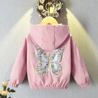 1 x RAW Customer Returns SXSHUN transitional jacket children girls outdoor jacket with butterfly pattern children s jacket cute jacket, pink, 152-158 - RRP €23.99