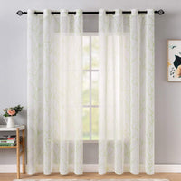 1 x RAW Customer Returns MIULEE Voile Curtain Sheer Transparent Curtain Set of 2 Tree Branches Printed Curtains with Eyelets Decorative Curtain Window Curtain for Bedroom and Living Room White 245 cm x 140 cm H x W Green - RRP €26.71