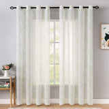 3 x Brand New MIULEE 2 Panels Curtains Branch Pattern Printed Semi-Sheer Window Curtain Smooth Elegant Decoration Durable Treatment for Bedroom Living Room Balcony 140x145CM LxH Green - RRP €61.47