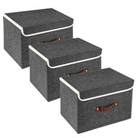 1 x RAW Customer Returns TYEERS Storage Boxes with Lid, Fabric, Washable, Organizer Boxes, 38x25x25 cm, Set of 3, Black - RRP €25.66