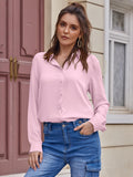 1 x RAW Customer Returns Cassiecy Women s Chiffon Blouse Elegant V-Neck Long Sleeve Casual Tops Shirt Loose Long Sleeve Tops XL, Pink  - RRP €30.23