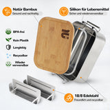 1 x RAW Customer Returns nicelock stainless steel lunch box with bamboo lid 1200ml Lunch box with compartments Environmentally friendly bento box Lunch box with dividers Lunch box with wooden lid rolling lid design  - RRP €26.99